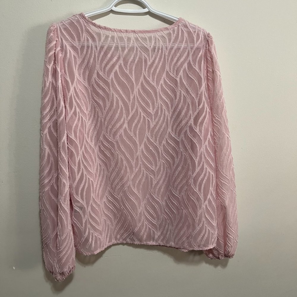 SHEIN Womens Size Large Sheer Pink Textured Long Sleeve Boho Shirt Top